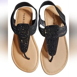 Torrid Size 8.0 to 9.0 Wide Leather Embellished Black &Tan Sandals